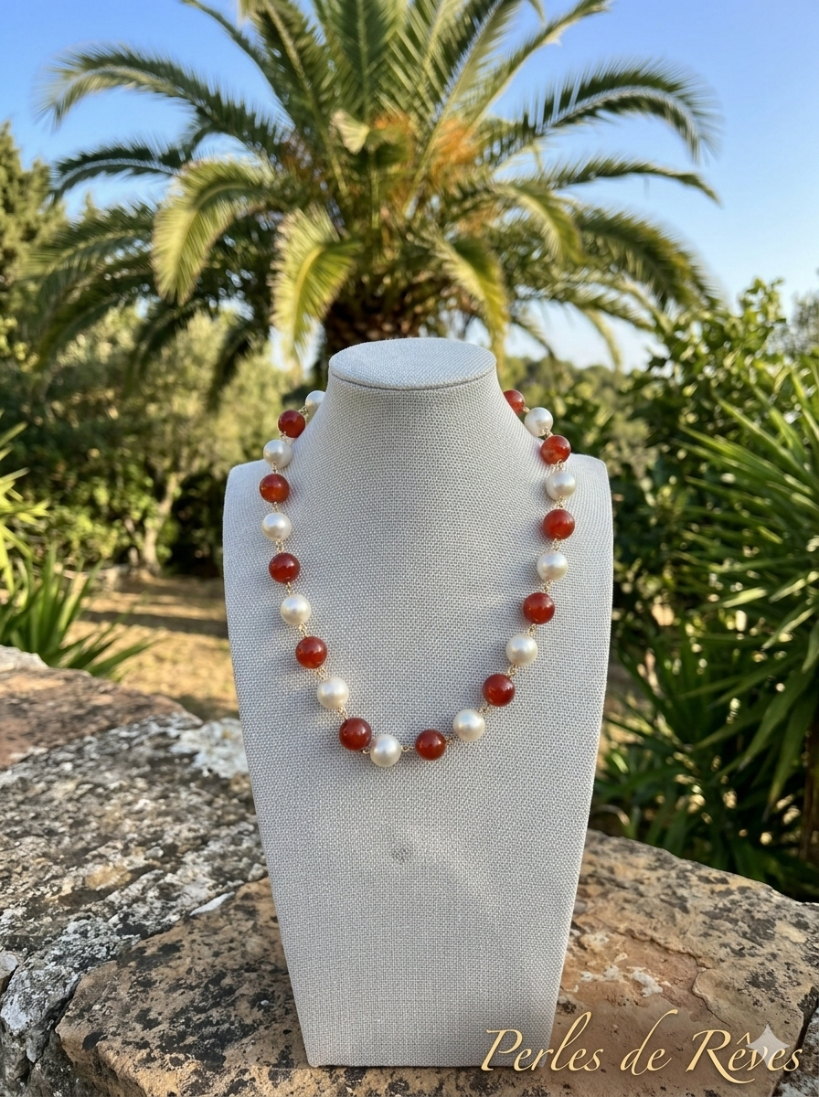 Collier "Éclat Solaire" – Perles d’Eau Douce & Cornaline Véritable